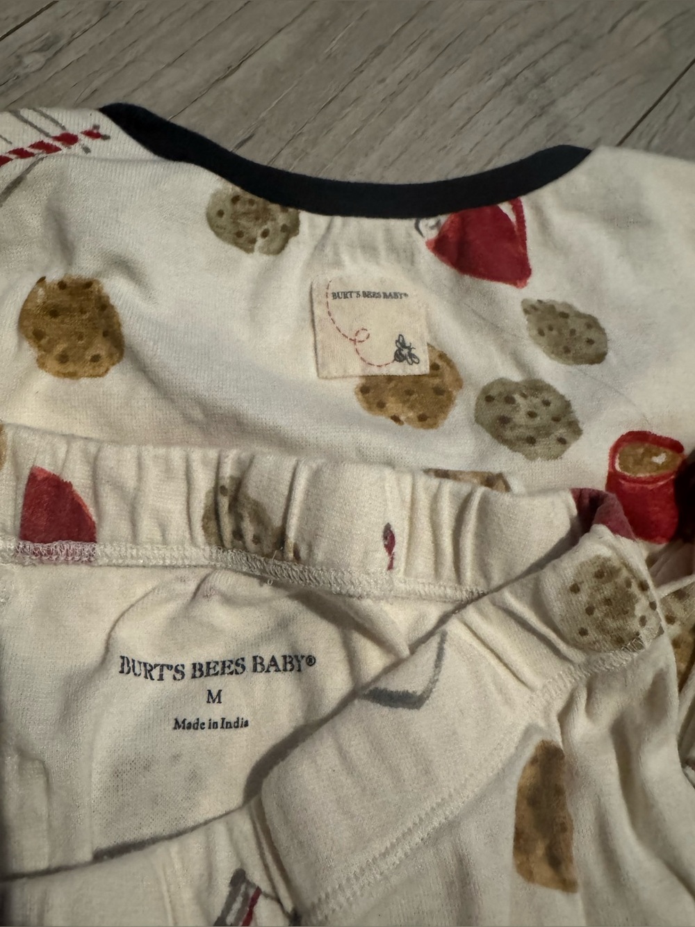 Burt's Bees Baby Cream Pajama Set with Cookie and Red Cup Print